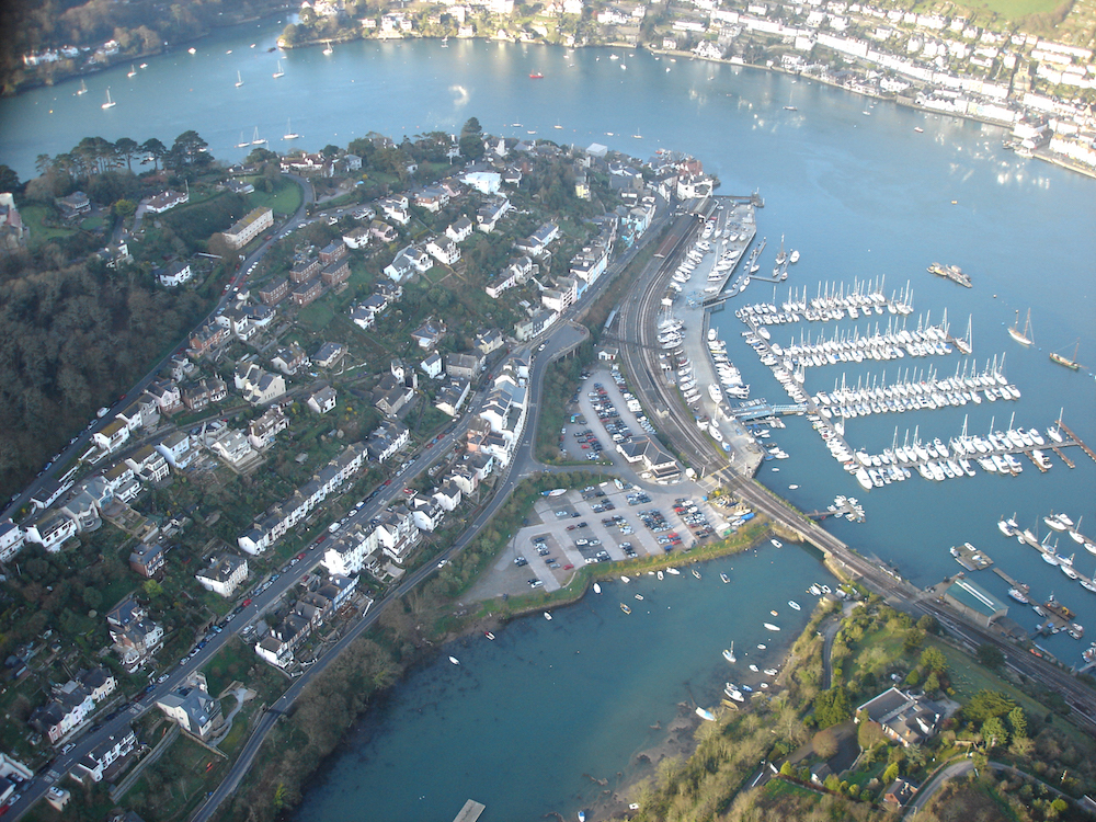 Aerial view of Kingswear and river beyond